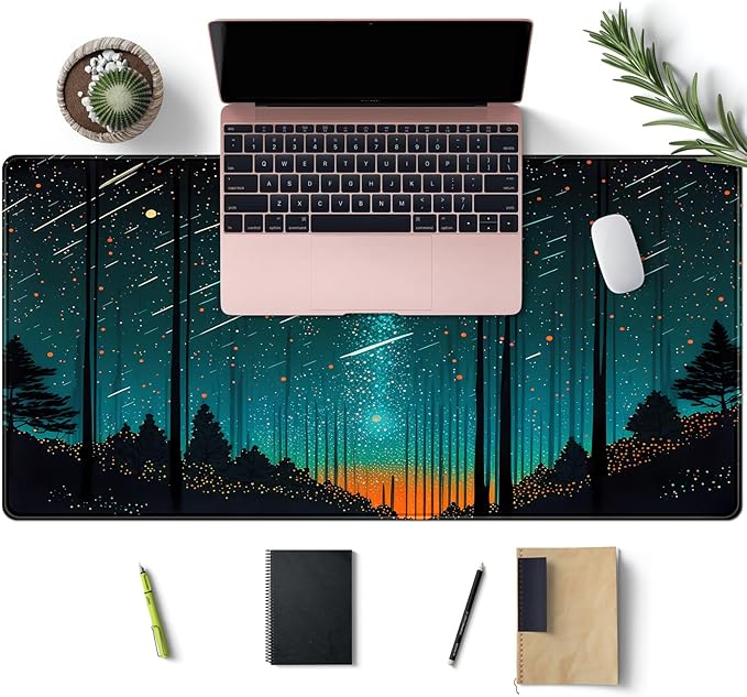 Fantasy Meteor Shower Desk Mat Blue Cosmic Mouse Pad Large Gaming Mousepad Extended Space Night Sky Desk Pad XXL 31.5 x 15.7 in Laptop Computer Mouse Keyboard Mat for Office Desk Decor