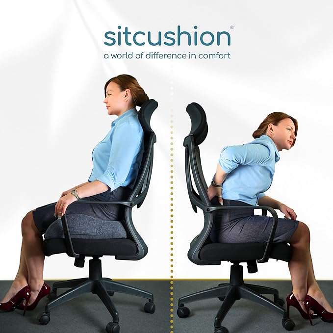 Ergonomic Seat Cushion for Coccyx & Tailbone Support – Extra Large Memory Foam Office Chair Cushion for Long Sitting, Orthopedic Coccyx Cushion for Desk Chair, Car & Wheelchair (Black)