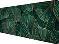 Green Leaves Desk Mat Gaming Mouse Pad Gold Tropical Palm Leaves Large Gaming Mouse Mat with Stitched Edges,Non-Slip Waterproof Rubber Base Mous Mat Office Computer Keyboard Laptop Home 31.5"x11.8"