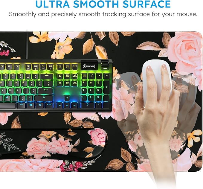 iCasso Keyboard Mouse Pad Set, Extended Gaming Mouse Pad + Keyboard Wrist Rest Support, Memory Foam, Easy Typing & Comfort, 3Pcs (35.4×15.7 in) Large Ergonomic XXL Thick Mousepad Desk Mat