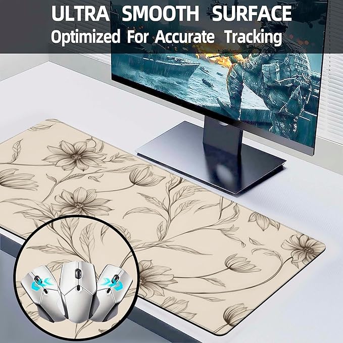 XL Mouse Pad,Minimalist Flowers Large Gaming Mouse Pad,Abstract line Floral Desk Mat for Desktop,Extended Big Computer Keyboard Desk Pad with Non-Slip Base and Stitched Edges 31.5"x11.8"