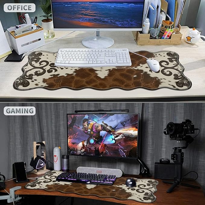 Art Leopard Large Gaming Mouse Pad Plus a Coaster, 31.5 x 11.8 inches Desk Mat Extended XL Mousepad with Stitched Edge Non-Slip Rubber, Desk Pad Computer Mouse Mat for Home Office