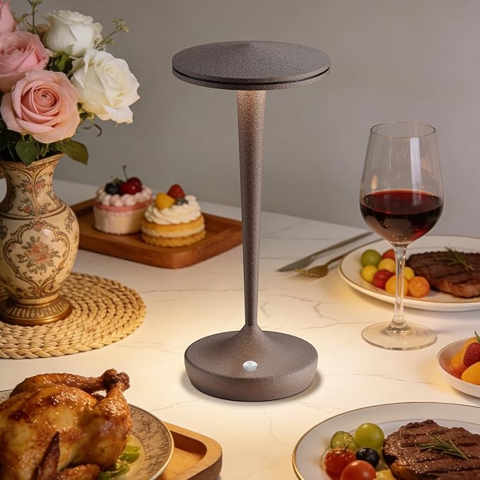 YHT 2Pack CordlessTable Lamps Rechargeable, 6000mAh Battery Portable LED Touch Led Table Lamp, 3-Color Stepless Dimming & Memory Function, for Outdoor, Dinning, Patio, Restaurant, Kitchen (2 Rust)