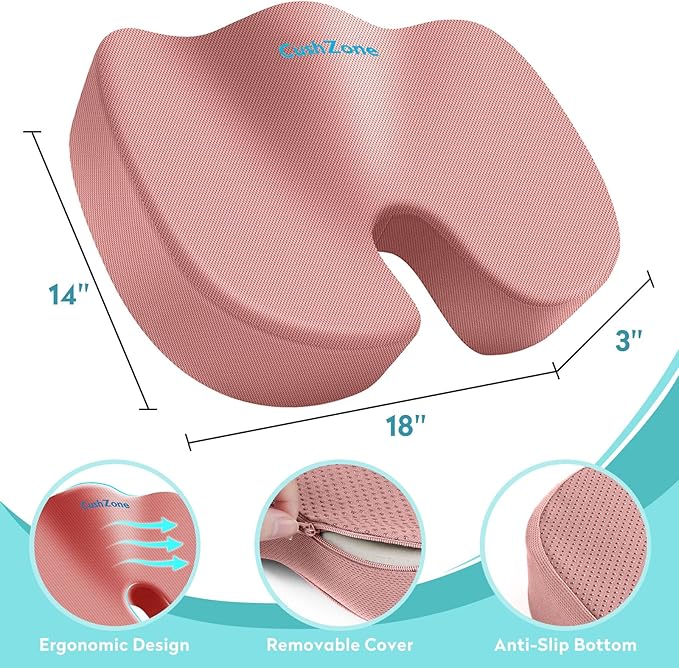 Office Chair Seat Cushion, Cooling Gel Enhanced Memory Foam Cushion for Long Sitting - Back, Coccyx & Tailbone Support Pillow - for Office, Gaming, Car, Wheelchair - Pink, Large