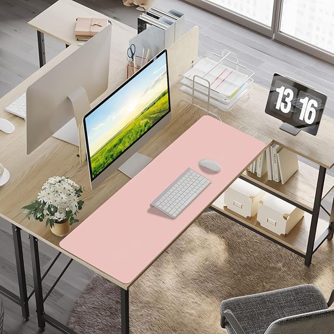 Large Desk Pad Mat, Long Mouse Pads for Desks Non-Slip, Pink Leather Desk Mat, Waterproof Computer Mat Desktop Protector for Office/Study/Home/Decor (47.2" x 16.9")