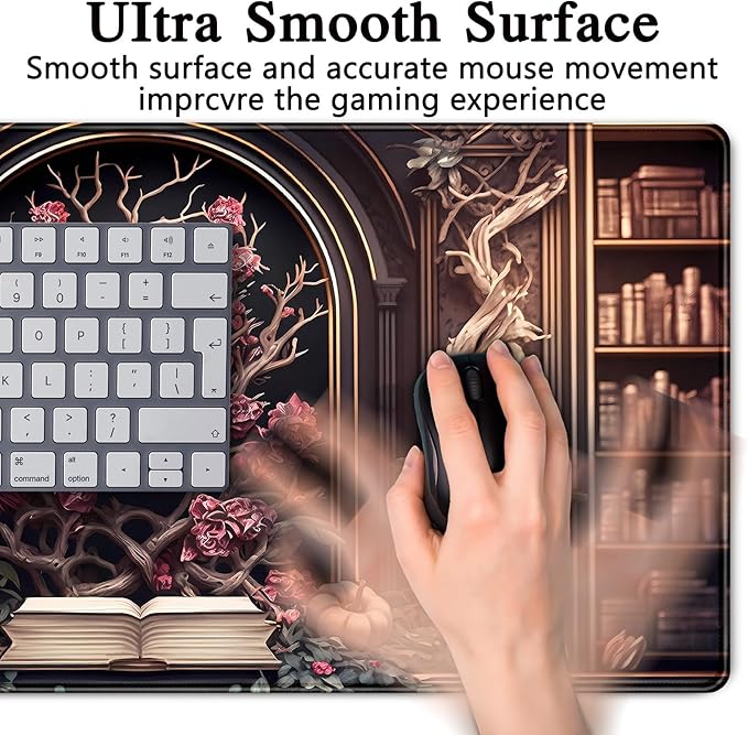 Gothic Large Mouse Pad XXL Desk Pad Gaming Mousepad Extended Keyboard Mat 31.5 x 15.7 in Black Fabric with Lycra Surface and Rubber Base