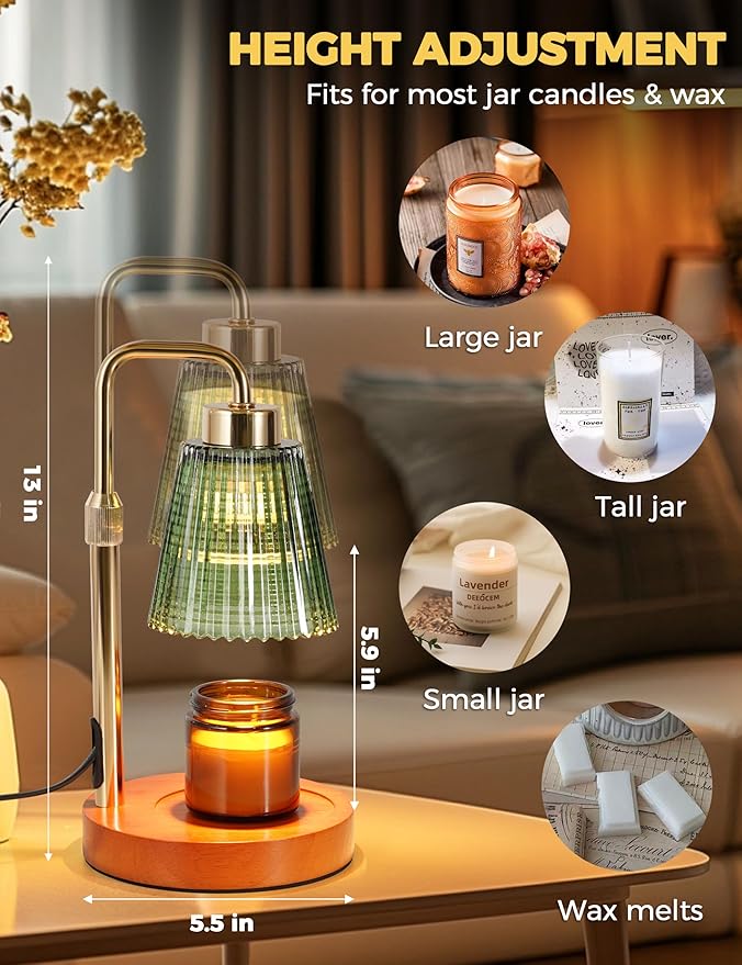 Candle Warmer Lamp with Timer Dimmable, Birthday Gifts for Women Mom, House Warming Gifts New Home Decor, Wax Melt Warmer for Jar Candles with 2 Bulbs