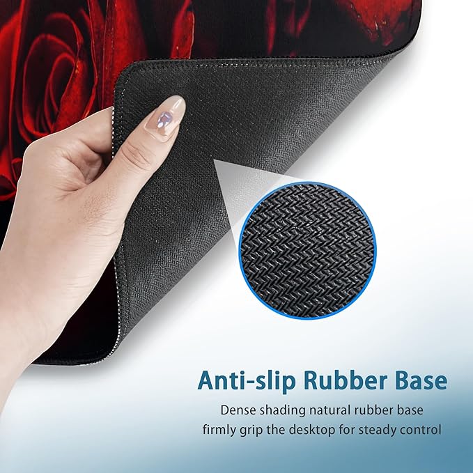 Rose Gaming Mouse Pad, Abstract Red Rose and Black Leaves Extended Mouse Pad Gaming Large,Desk Mat with Non-Slip Base and Stitched Edge,Long Computer Keyboard Mouse Mat for Home Office 31.5"x15.7"
