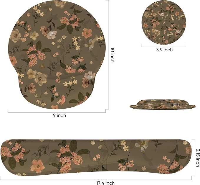 Ergonomic Keyboard Mouse Pad Wrist Rest Support Set for Laptop/Computer/Desktop,Memory Foam Hand Rest Wrist Cushion for Gaming/Office,Lightweight Comfortable (Flowers)