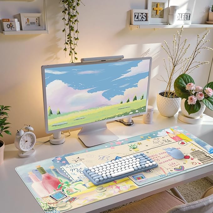 iCasso Extra Large Mouse Pad, Desk Pad Mat,Office Matt for Desktop Protector, Anti-Slip XXL Big Mousepad with Stitched Edges for Laptop Computer Keyboard(Blue)