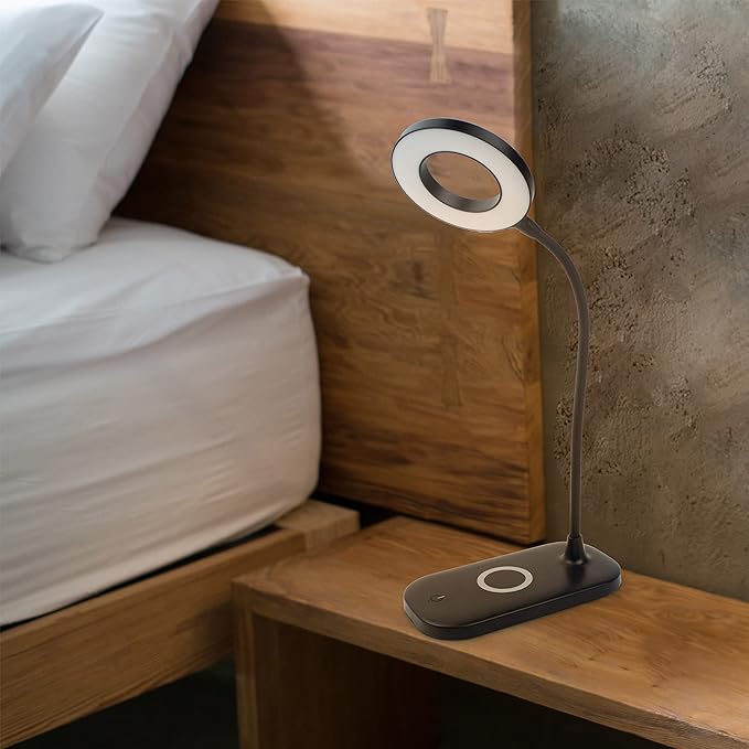 Newhouse Lighting Zlata Painted Black Plastic Tap or Touch Switch Dimmable and Adjustable Color Temperature Office Desk Lamp with 21 LEDs and USB Port, Wireless Charging