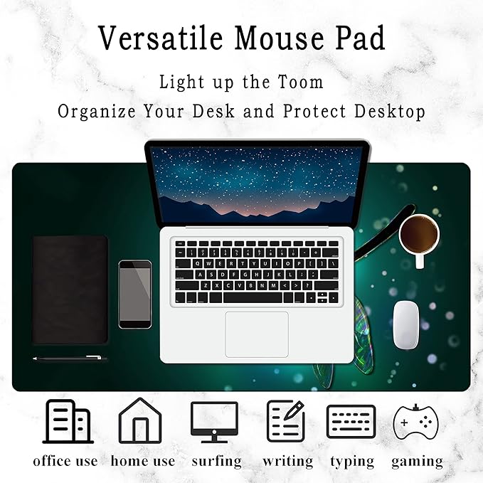Dragonfly Gaming Desk Mat Large, Fantasy Green Dragonfly Extended Mousepad,Non-Slip Rubber Mouse Pad Stitched Edges,Desktop Decorative Accessories for Home Office 31.5" x 15.7"