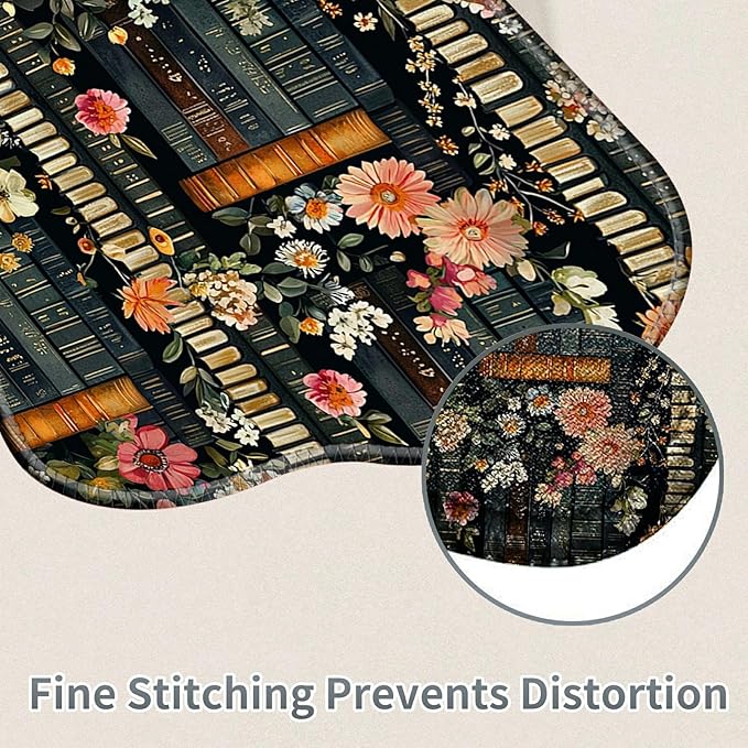 Cute Mouse Pad Plus 1 Coaster, Small Gaming Mouse Mat 11.8 x 9.45 inches, Travel Mouse Pads with Durable Stitched Edges Non-Slip Base, Flowers Bookshelves Decor Mousepad for Office Home