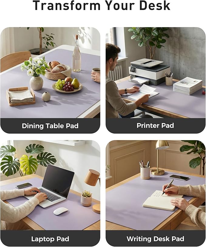 Aothia Faux Leather Desk Mat - Large Mouse Pad, Non-Slip PU Leather Blotter, Waterproof Writing Surface for Office and Home (Lavender, 63" x 24")