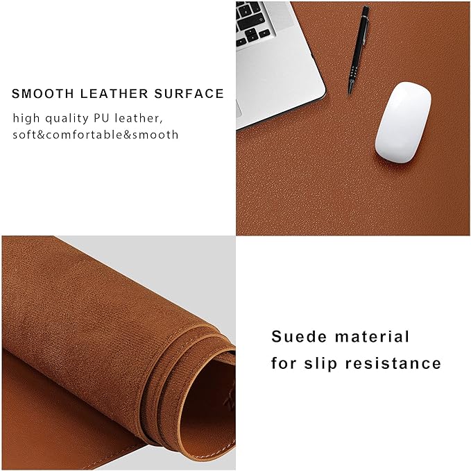 ZORESYN Large Office Desk Pad (63" x 23.6") - Waterproof PU Leather Desk Mat with Non-Slip Base, Oversized Extended Mousepad for Keyboard & Mouse, Light Brown