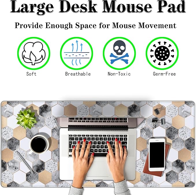 XXL Mouse Pad Desk Mat Large Gaming Mouse Pads Computer Mats 900X400 Mousepad Non-Slip Rubber Base Waterproof with Stitched Edges 35.4" X 15.7" for Game Office, Geometric Abstract