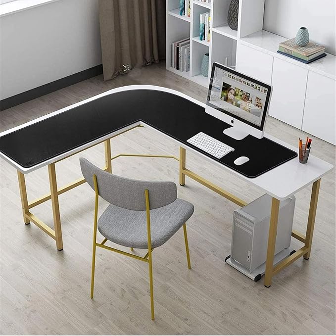 Vyaaa 51 inch L Shaped Desk Mat, Black Leather Corner Desk Mat Pad,Large Dual Sided Gaming Mouse Pads, Non-Slip Laptop Desk Pad, Office and Home