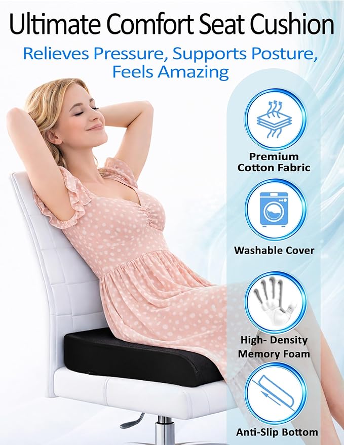 Adjustable Memory Foam Seat Cushion, Custom Height & Firmness, Ergonomic Office Chair Cushion for Back, Coccyx, Sciatica & Tailbone Pain Relief – Ideal for Office Chair, Car Seat, Wheelchair, Recliner
