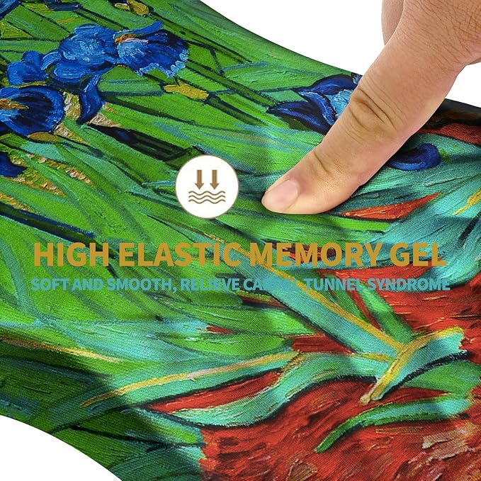 Hokafenle Ergonomic Mouse Pad Wrist Support with Massage Design, Wrist Rest Mousepad with Memory Foam&Non-Slip PU Base, Mouse Pads for Wireless Mouse & Desk(12x8 inch,Vangogh Iris Flower)