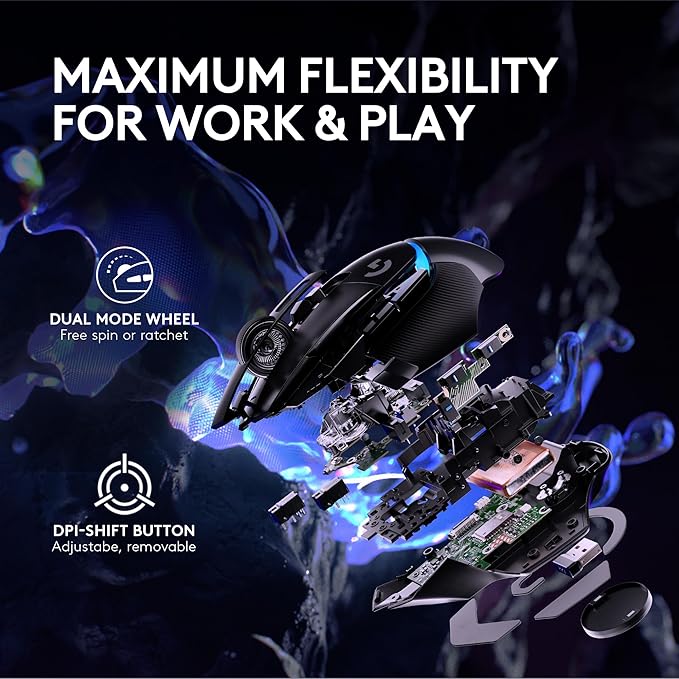 Logitech G502 X Plus Wireless Gaming Mouse: Optical Switches, LIGHTSYNC RGB, 13 Buttons, Infinite Scroll Toggle, <130 hr Battery Life, USB-C, PowerPlay Wireless Charging Capable, for PC/MacOS - Black