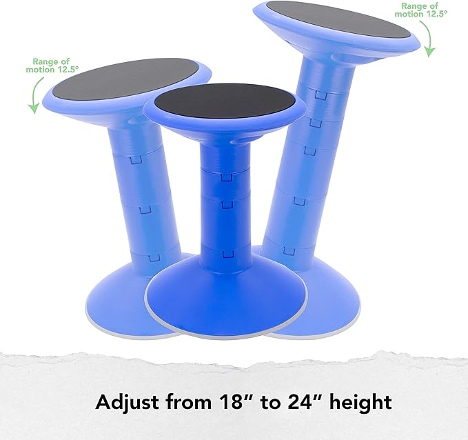 Storex Active Tilt Stool – Ergonomic Seating for Flexible Office Space and Standing Desks, Adjustable 12-24 Inch Height, Blue (00321A01C)