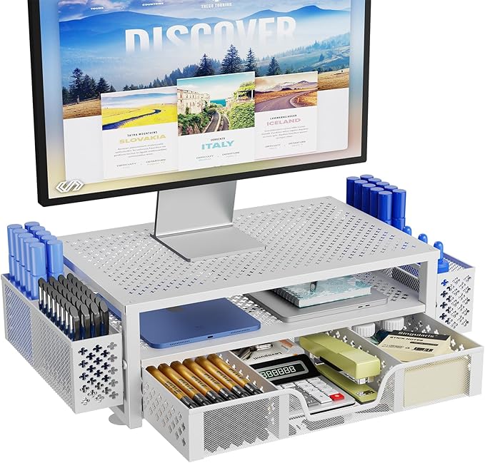 Simple Trending 2 Tier Metal Monitor Stand (White)
