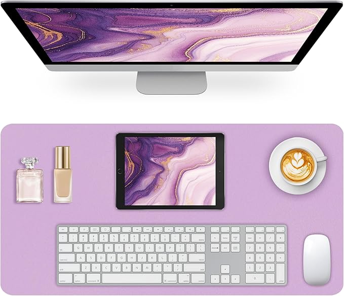 Non-Slip Desk Pad Mat, Leather Purple Desk Mat for Desktop, Large Mouse Pad, Waterproof Computer Mouse Mat Desktop Protector for Office/Home, 23.6" x 13.7"