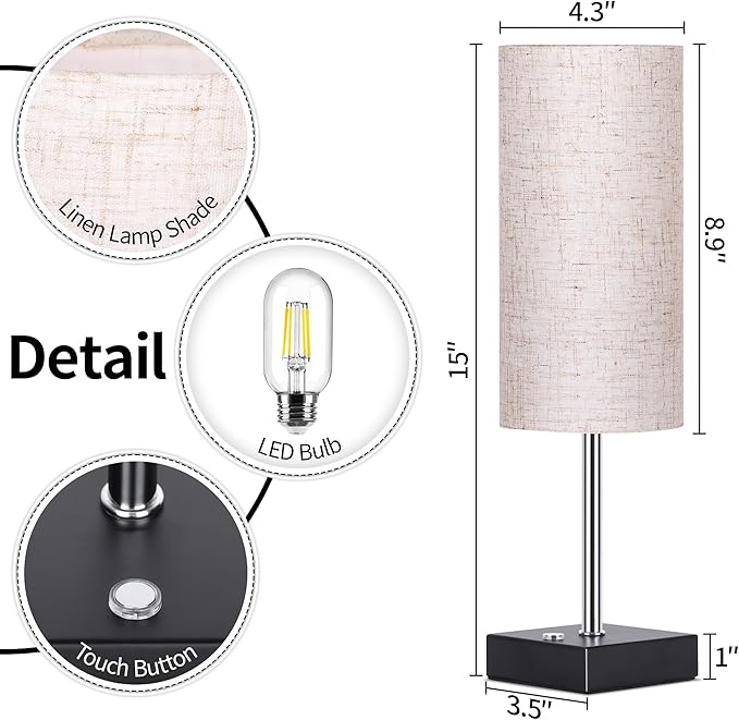 AVV Cordless Table Lamp with Dimmable, Rechargeable 3 Modes Battery Powered Bedside Lamp, rv Essentials Battery Operated Lamps, Touch Lamp for Bedroom, Living Room, Reading Room, 15 Inch Beige