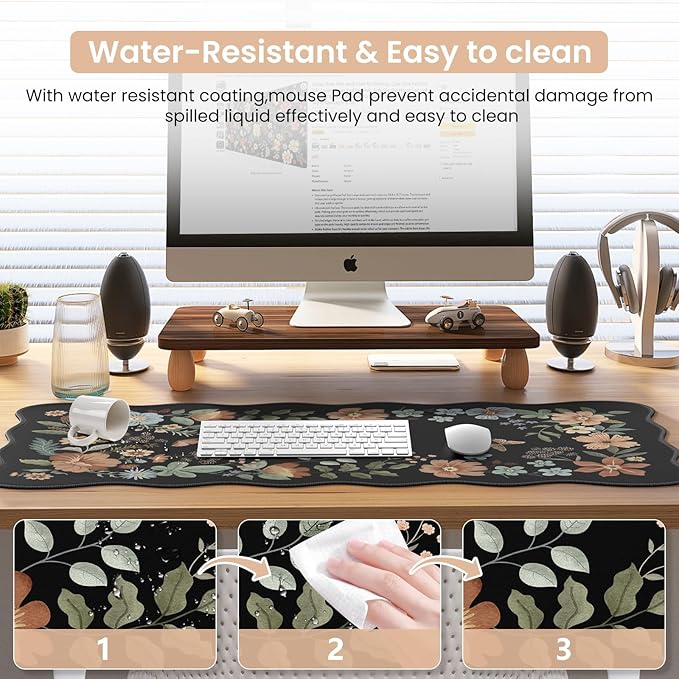 iCasso Desk Matt for Desktop, Black Desk Mat, Cute Desk Pad Mat, XXL Large Mouse Pad for Desk, Anti-Slip Big Mousepad with Stitched Edges, Keyboard Pad Mouse Mat for Computer(Black)