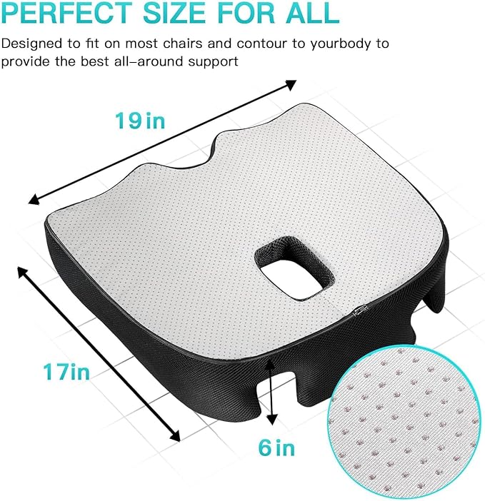 Benazcap X Large Memory Foam Seat Cushion for Office Chair, Ergonomic Coccyx & Tailbone Support, Firm Pressure Relief Pad for Long Sitting, Office Chair, Gaming Chair and Car Seat