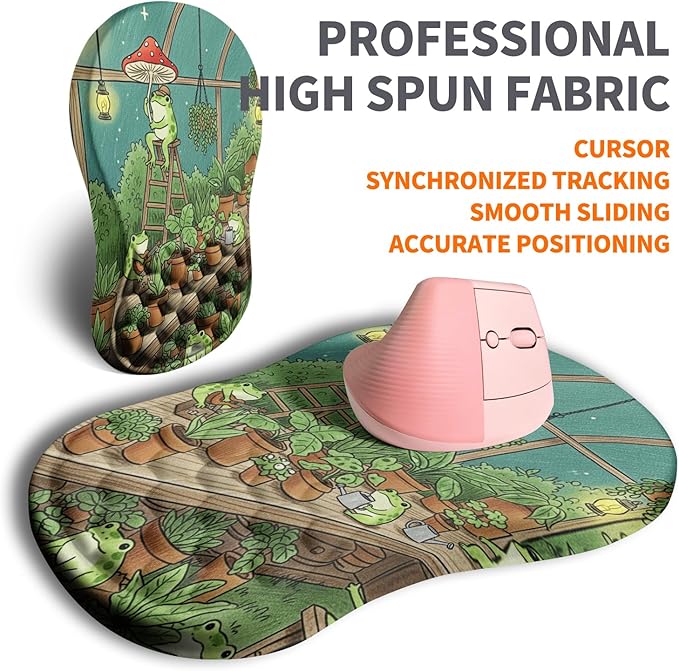 Ergonomic Joint Wrist Support Mouse Pad with Memory Foam Cushion Massage Bump, Carpal Tunnel Mousepad Slope Design for Wrist Rest, 11.8x7.9 in, Cute Frog