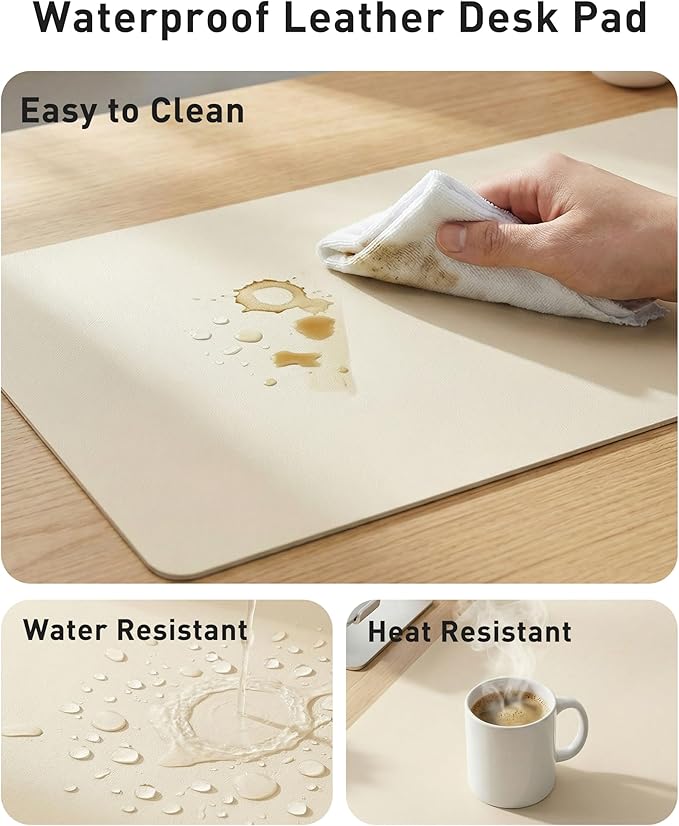 Aothia Faux Leather Desk Mat - Large Mouse Pad, Non-Slip PU Leather Blotter, Waterproof Writing Surface for Office and Home (Beige, 63" x 24")