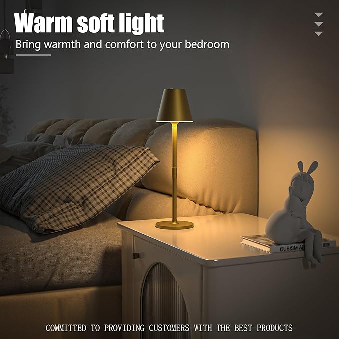 1-Pack Cordless Table Lamps - 5000mAh Rechargeable Battery Operated Desk Lamp, 3-Level Dimmable LED Night Light for Bedroom, Dining, Restaurant - Metal Design (Bronze 1-Pack)