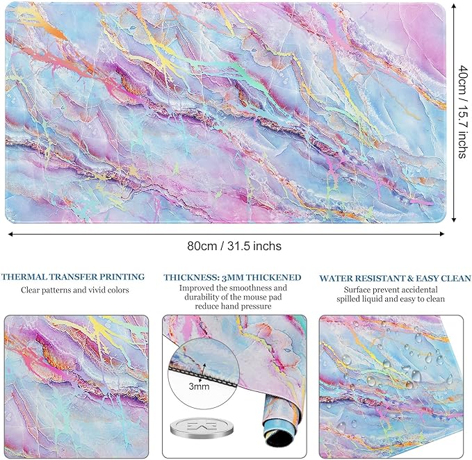 Desk Mat, Desk Matt for Desktop, DeskPad Mat, XXL Large Mouse Pad for desks, Anti-Slip Big Mousepad with Stitched Edges, Keyboard Pad Mouse Mats for Computer, Work, Game, Office, Home, Purple Marble