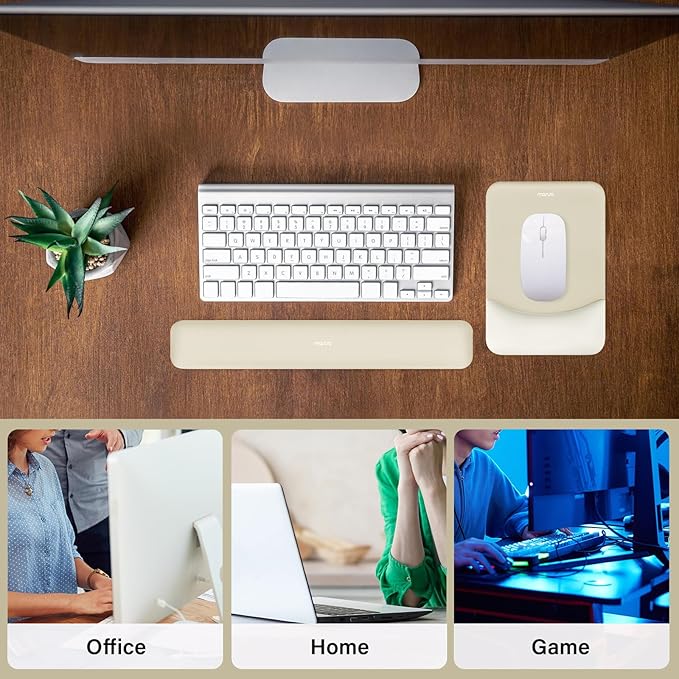 MOSISO Wrist Rest Support for Mouse Pad&Keyboard Set, Rectangular Ergonomic Mousepad Non-Slip Base Home/Office Easy Typing Pad with Neoprene Cloth&Raised Silicone Lining, Khaki