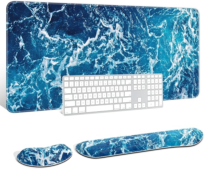 Auhoahsil Large Mouse Pad with Wrist Rests for Keyboard & Mouse, Thick Soft Ergonomic Memory Foam Wrist Supports, Big & Long Desk Mat 35.5 x 15.7 in, for Office Gaming Computer, Beautiful Ocean