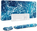 Auhoahsil Large Mouse Pad with Wrist Rests for Keyboard & Mouse, Thick Soft Ergonomic Memory Foam Wrist Supports, Big & Long Desk Mat 35.5 x 15.7 in, for Office Gaming Computer, Beautiful Ocean