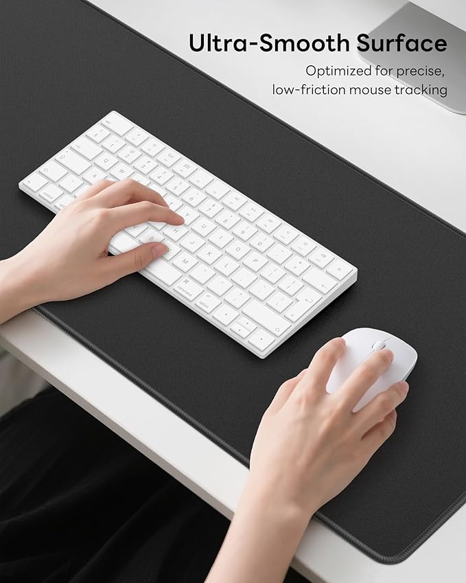 Black Mouse Pad, 31.5 x 11.8 Large Desk Mat with Stitched Edges & Non-Slip Base, Mousepad for Office, Home, Work