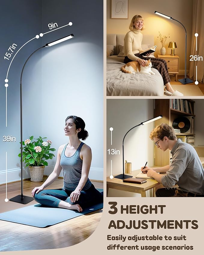 AearKing Light Therapy Lamp, 10000Lux UV-Free Sunlight Therapy Happy Lamp, Full Spectrum Light Therapy Floor Lamp with Adjustable Height & Brightness, 3 Color Temps, Therapy Lamp with Remote Control