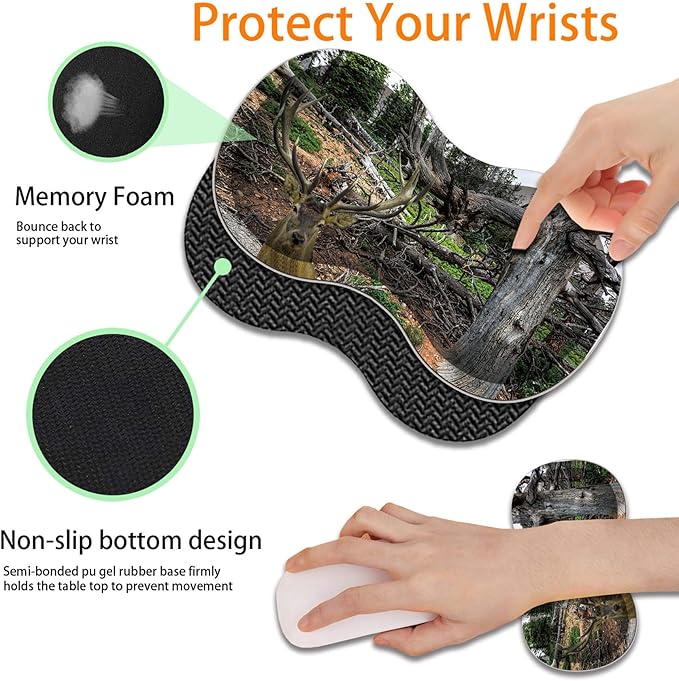 Durable Desk Mat + Wrist Rest Pad + Coasters Set, Large Gaming Office Mouse Pad 31.5 "x 11.8", Extended Non-Slip Rubber Keyboard Pad, Laptop & Home, Camouflage Giraffe