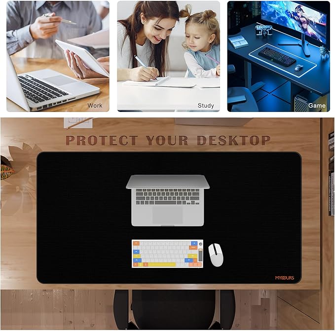 Mydours 48" x 24" Large Gaming Mouse Pad, Oversized Keyboard Mouse Mat with Stitched Edge, XXL Non-Slip Rubber Base Computer Mousepad for Full Desk, Extended Desk Mat for Gamer, Office & Home, Black