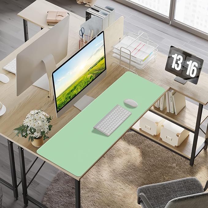 Large Green Desk Mat, Long Mouse Pads for Desks Non-Slip, Waterproof Desk Mat Computer Mat Leather Desk Pad Protector for Office/Study/Home/Decor (47.2" x 16.9")