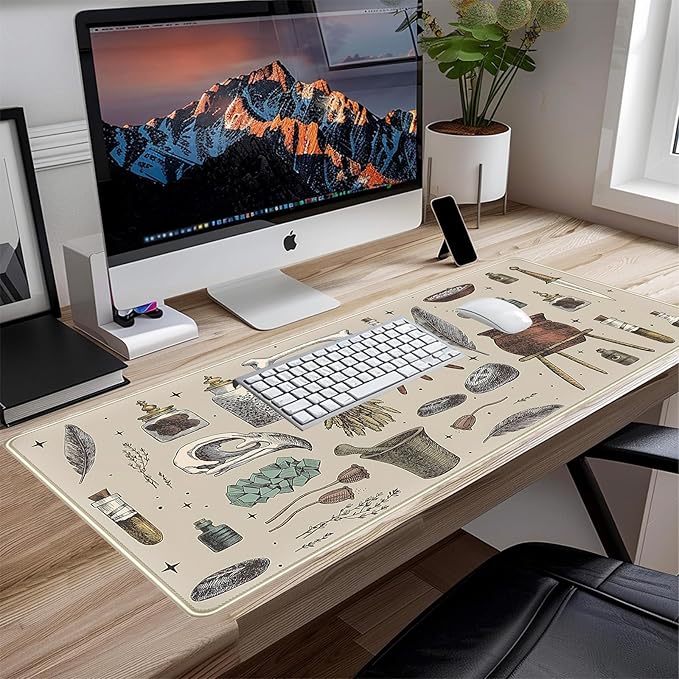 Dark Grey Fantasy Desk Mat, Mysterious Medicine Bottle Mouse Mat, Large Desktop Game Mat, Computer Keyboard and Mousepad XXL, Funny Office Decoration, Home Desktop Accessories 31.5"X15.7"