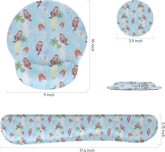 Ergonomic Keyboard Mouse Pad Wrist Rest Support Set for Laptop/Computer/Desktop,Memory Foam Hand Rest Wrist Cushion for Gaming/Office,Lightweight Comfortable (Lovely Otter)