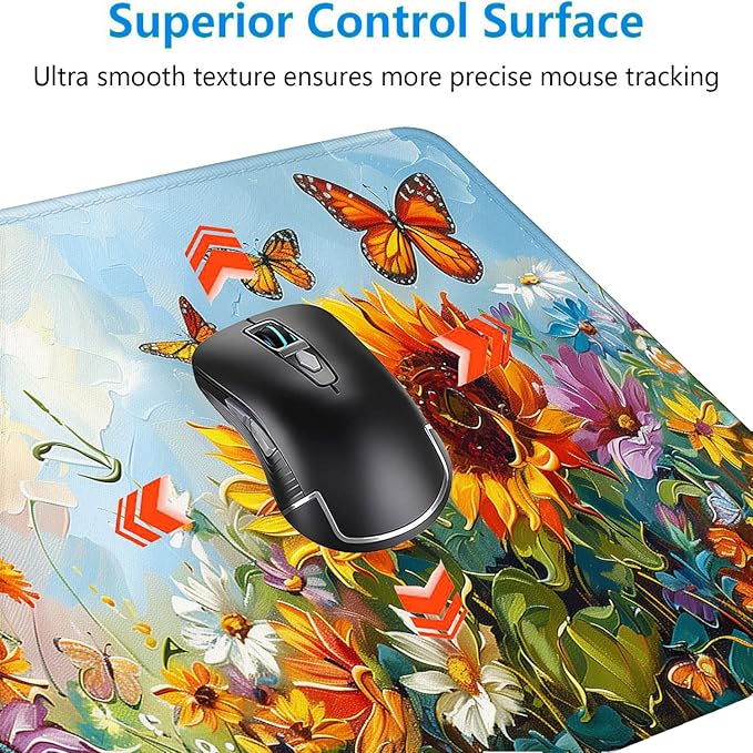 Sunflowers Butterfly Desk Mat Summer Flower Garden Mousepad XL Large Gaming Mouse Pad Laptop Keyboard Mat Desk Pad 31.5"x11.8" Office Home Decor for Women Girl