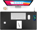 Wireless Charging Desk Mat with Desk Pad for Desktop Charging Large Mouse Pad Waterproof Leather Computer Mat Mouse Pad Non-Slip Protector on Top of Desks for Keyboard and Mouse (black-r, 36*17inch)