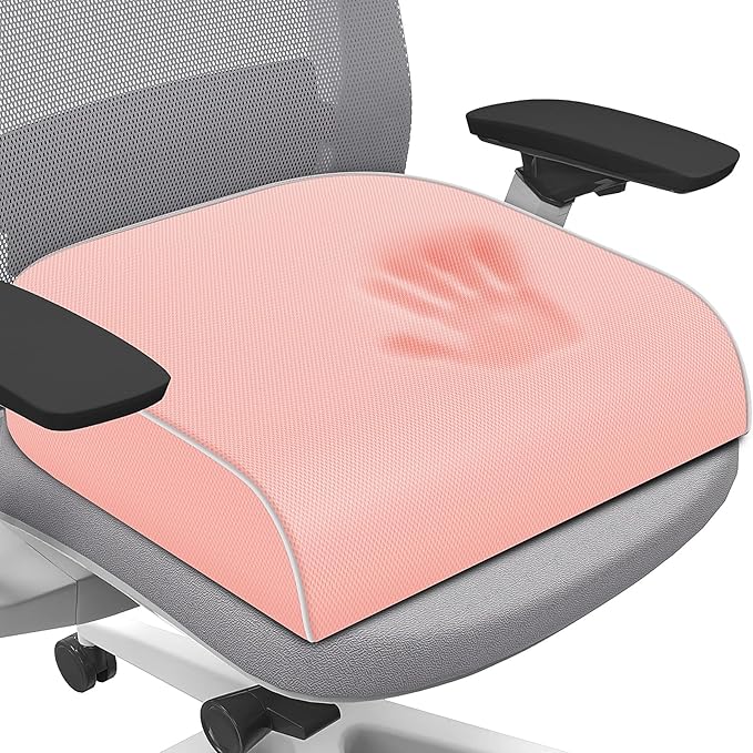 Seat Cushion for Tailbone Pain Relief, Office Chair Cushion, Memory Foam Large Chair Cushion with Non-Slip Cover for Soft Support at Office Chair, Car Seat, Airplane Pink/Large