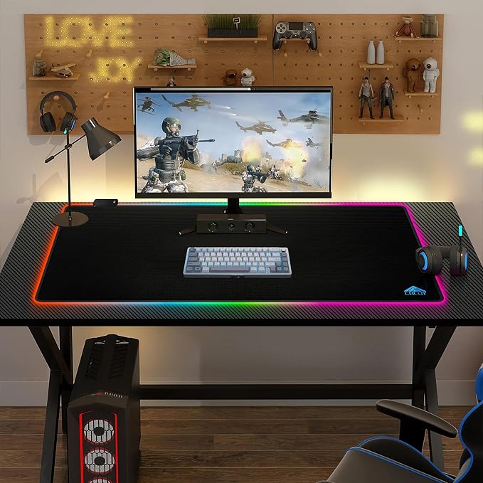 Cacoy 40" x 20" RGB Mouse Pad XXL, Extended Desk Mat with Smooth Surface and 9 Lighting Effects, LED Lighting Desk Pad with Stitched Edges and Non-Slip Rubber Base, Gaming Computer Mouse Mat, Black