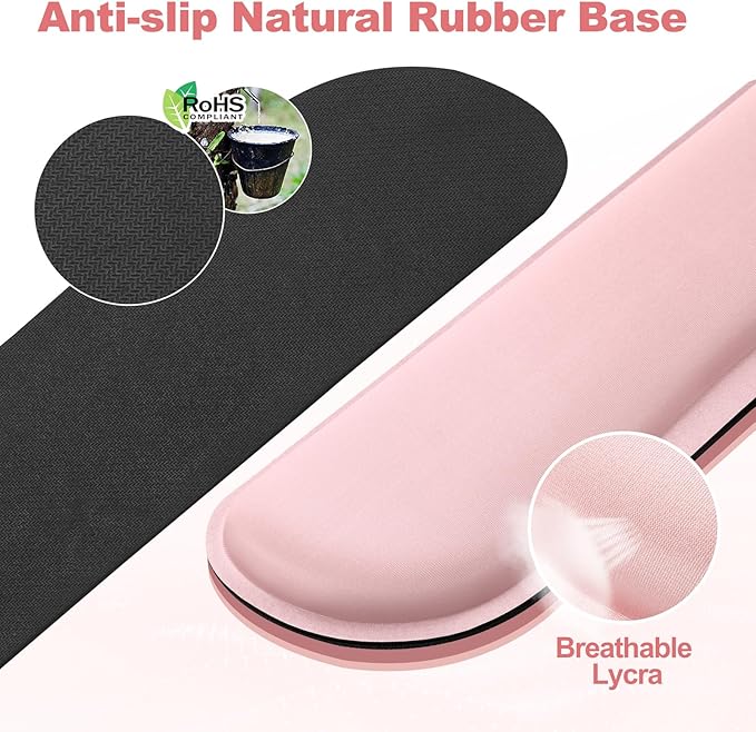 Gimars Upgrade Cleanable PU Leather Keyboard Wrist Pillow Rest Pad, Enlarge Mouse Wrist Cushion Support for Office, Computer, Laptop, Mac, Durable, Comfortable, Pink