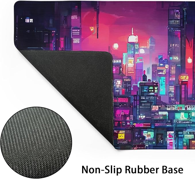 aportt Retro Japanese Anime Gaming Mouse Pad Extended Cool Dark Purple Red Vaporwave City Large Desk Mat Big Mousepad Non-Slip Rubber Base Stitched Edge Long Desk Pad for Desktop Computer,40×20 Inch